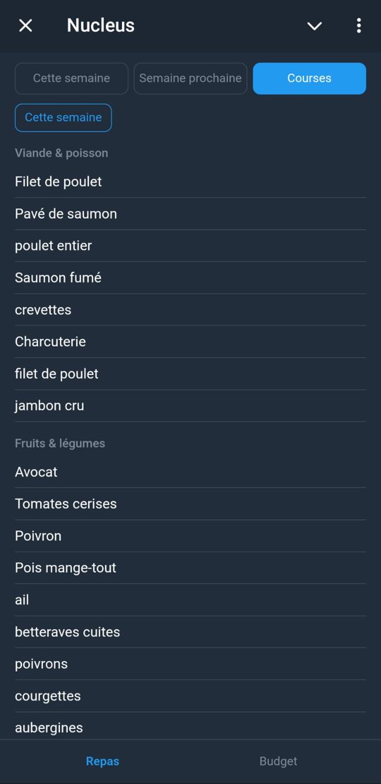 Mini-app Nucleus : liste de courses classée par rayon